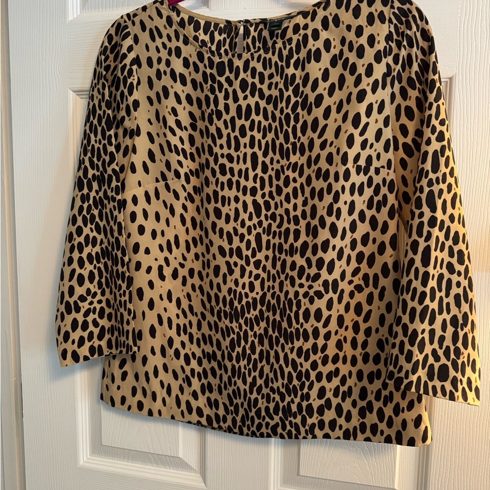 J. Crew Black and Tan Animal Print Blouse